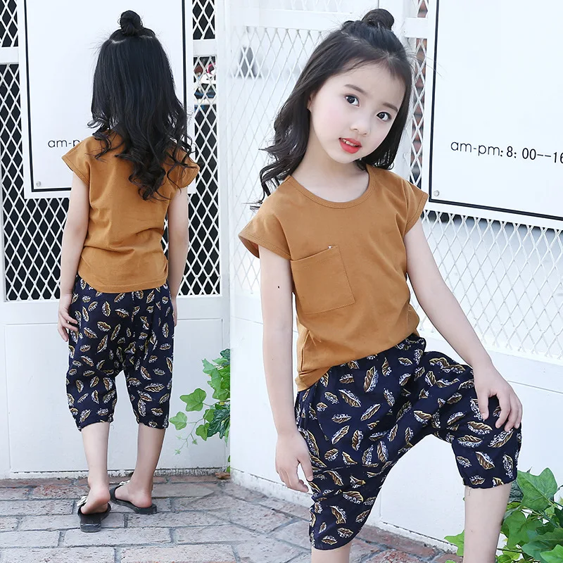Весенне-осенний комплект одежды для маленьких девочек футболка с короткими