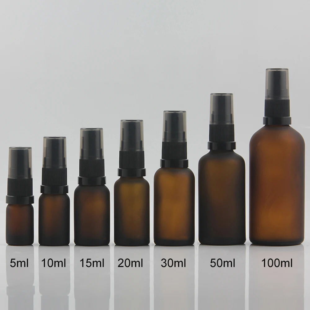 Round frosted amber glass essential oil perfume bottle 100ml empty mist spray with pump | Красота и здоровье