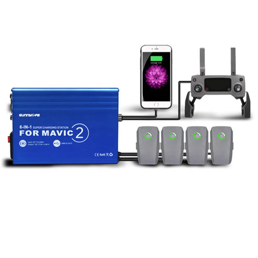 6 в 1 зарядное устройство для Mavic 2 батарея быстрое DJI Pro/Zoom Parallel Chargeing Hub Drone