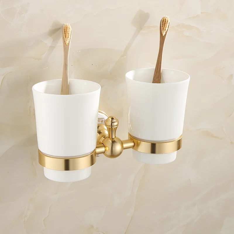 Cup & Tumbler Holders Ceramic Cup Bathroom Accessories Gold Double Tumbler Holders Toothbrush Cup Holders