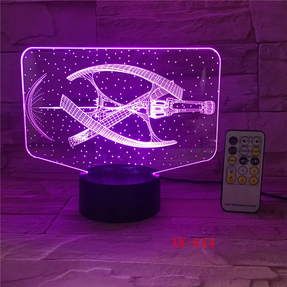 7 красочных изменяемых настроений Светодиодная лампа 3D LED космический корабль