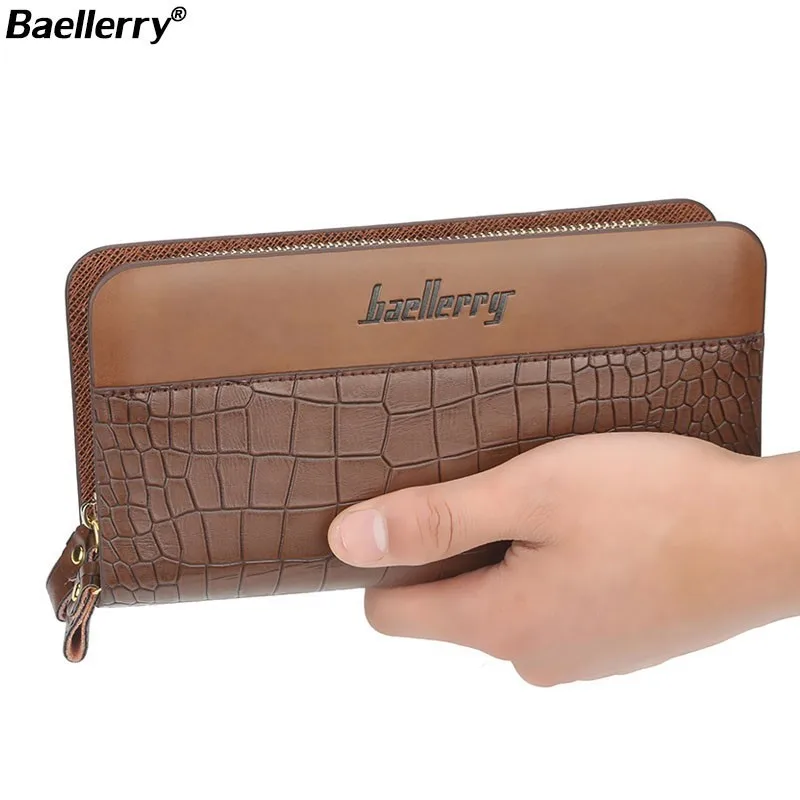 Винтажный кошелек Baellerry для телефона мужские бумажники на двойной молнии кожаный