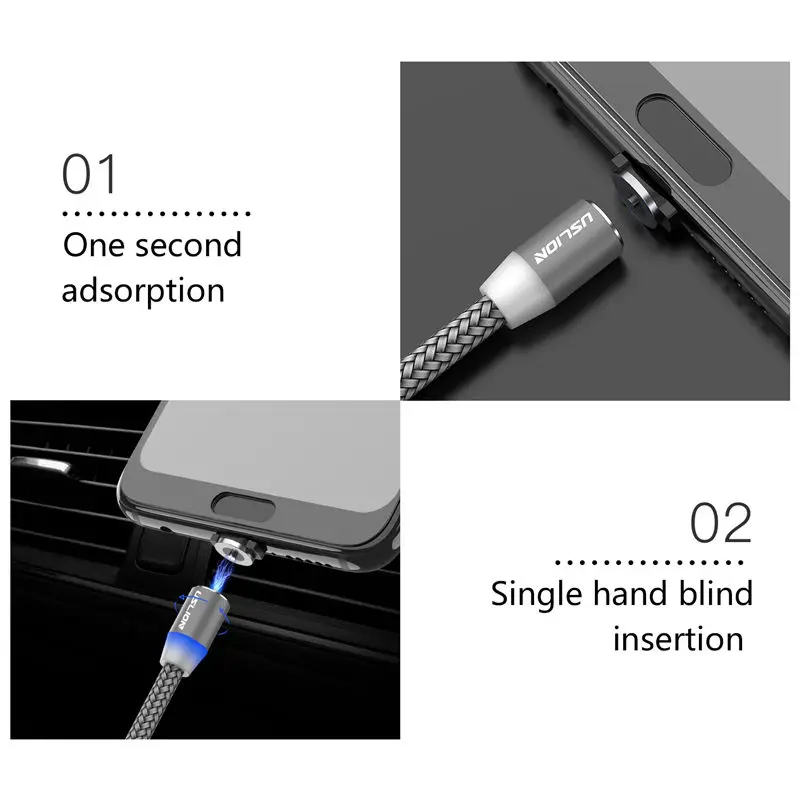 USLION Быстрая зарядка Магнитный кабель 2 м Micro usb type C зарядное устройство для iPhone XS X
