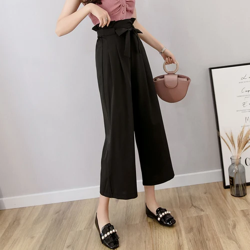 Весенние и летние теплые широкие брюки в стиле ретро с цветочным принтом женские