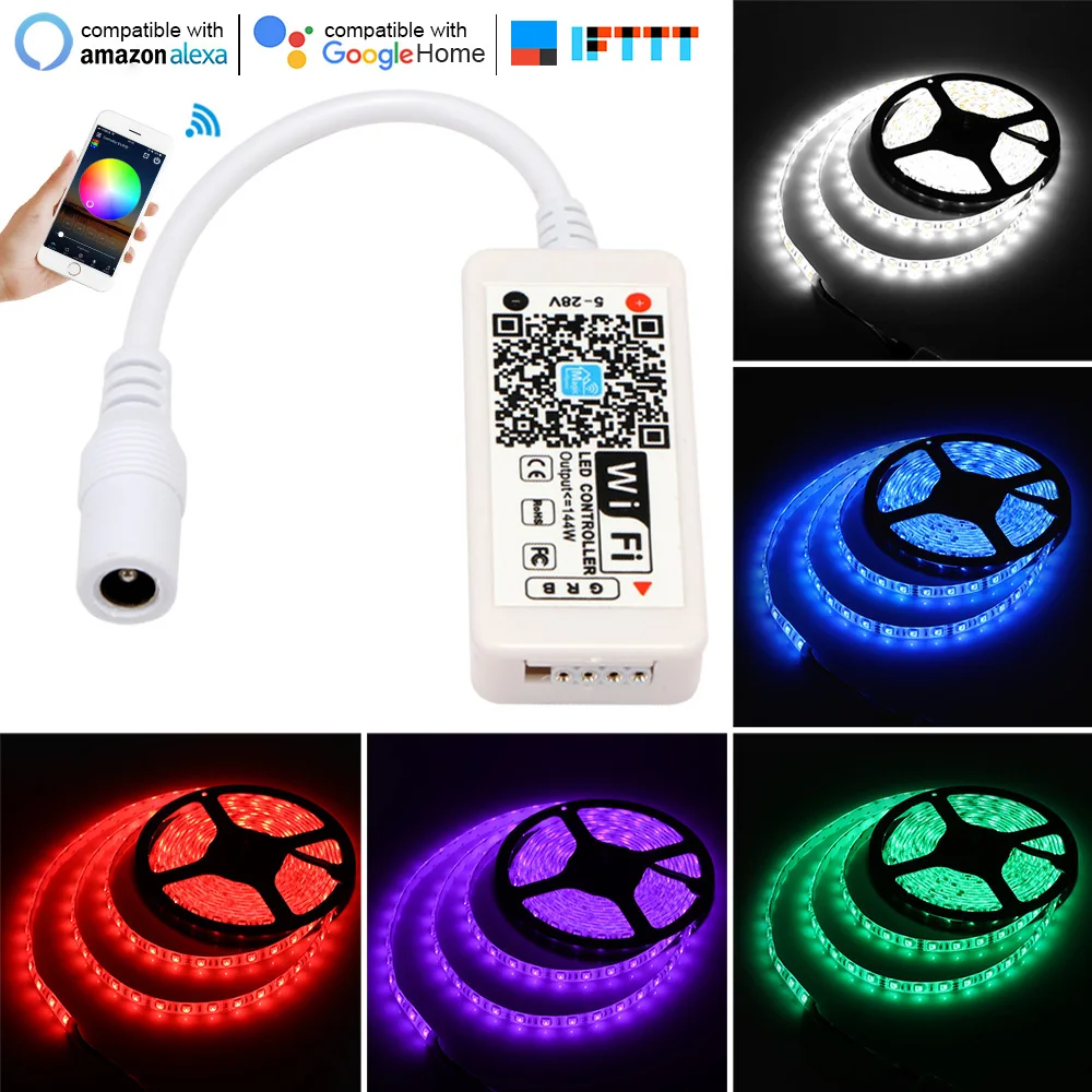 

Светодиодный контроллер с Wi-Fi, RGB Светодиодная лента, умный контроллер, совместимый с Alexa Google Assistant, для украшения системы IOS
