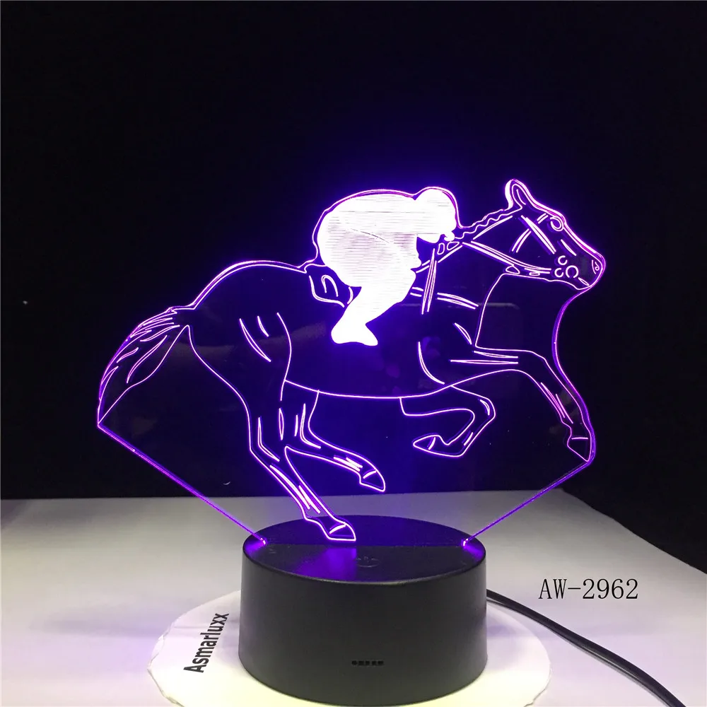 Horse Racing Model 3D Night Light USB Novelty Gifts 7 Colors Changing LED Desk Table Touch Base Lamp Kids Gift Dropship AW-2962 | Лампы и