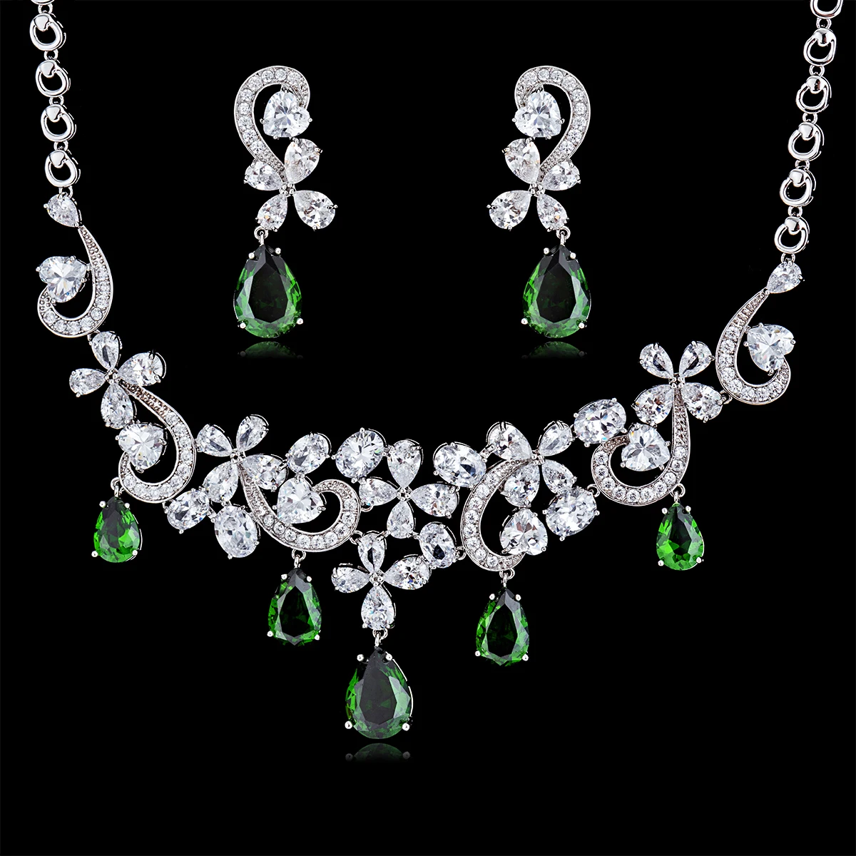 

Gorgeous Crystal CZ Cubic Zirconia Bridal Wedding Flowe Necklace Earring Set Jewelry Sets for Women Prom Accessories CN10095