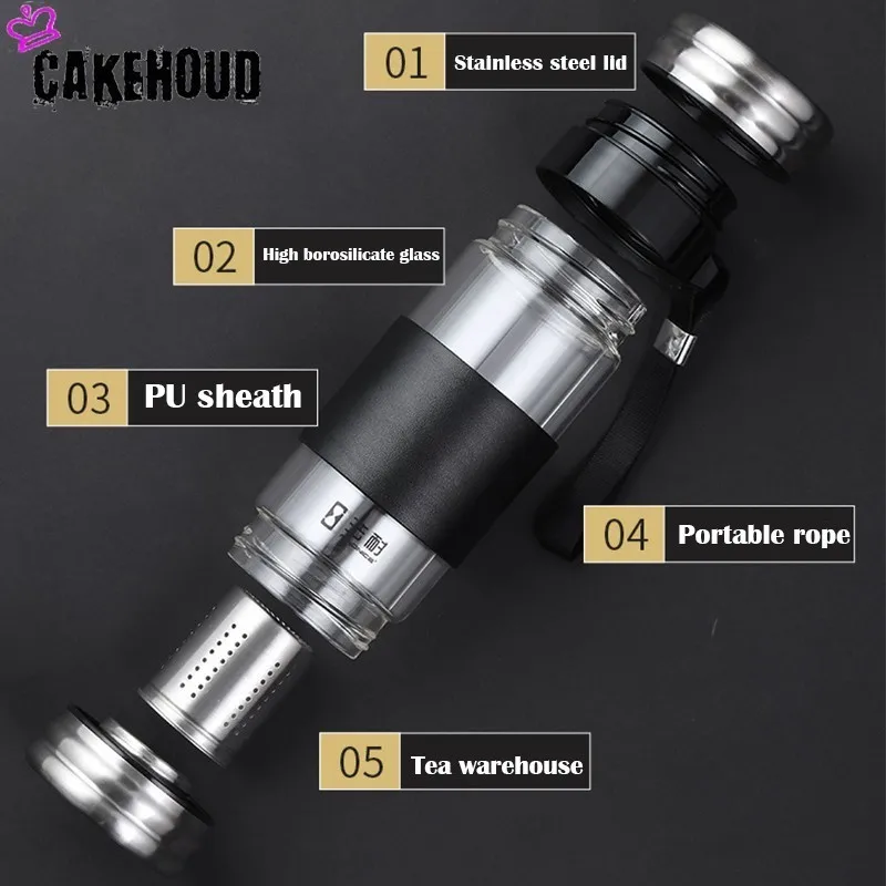 Портативная двухслойная термостойкая чашка для чая cakeantang офисный питьевой