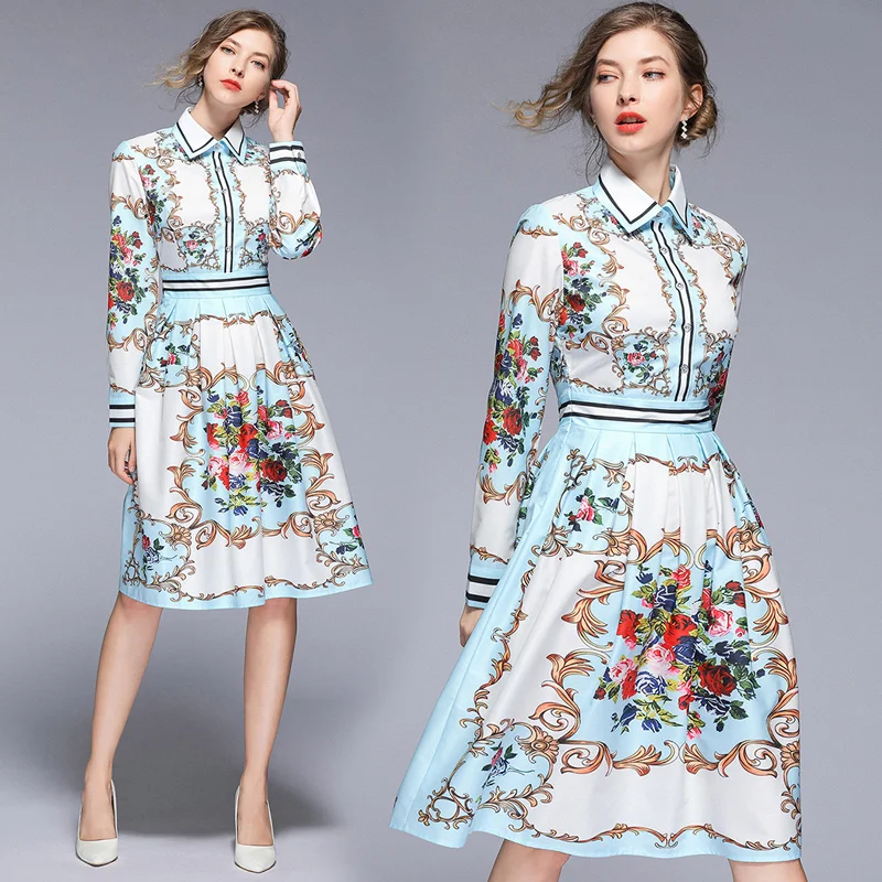 Женское платье рубашка в полоску элегантное подиумное однобортное повседневное