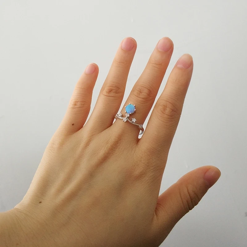 Модные украшения 925 пробы серебряные кольца для голубой опал с AAA CZ кубический