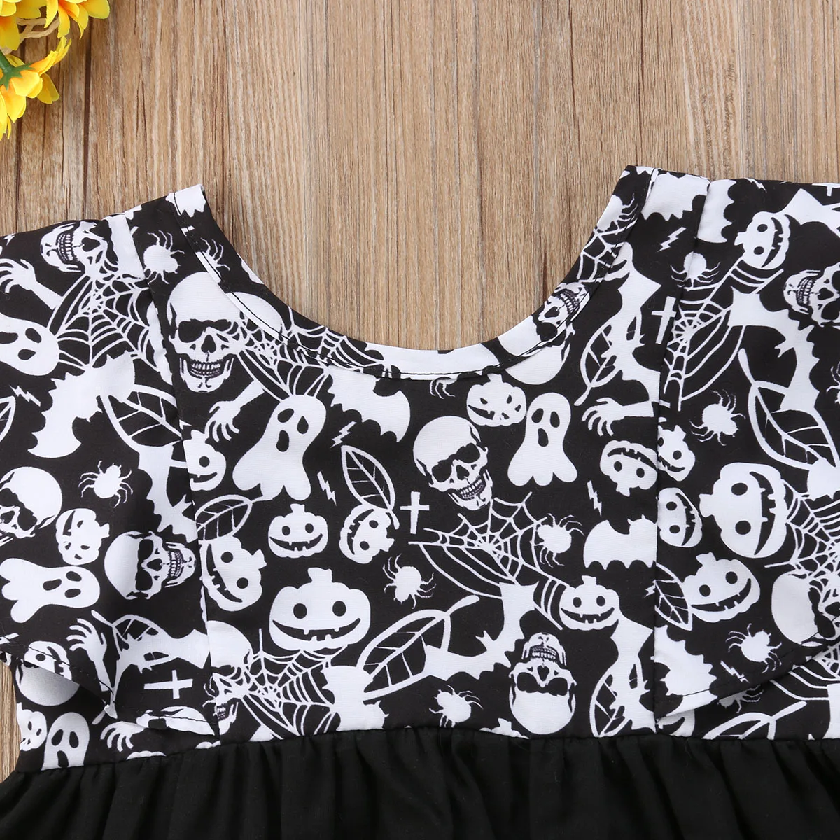2018 Brand New Infant Toddler Kid Baby Girl Halloween Dovetail Dresses One-Piece Costumes Skull Pumpkin Ruffled Sleeveless Dress | Детская
