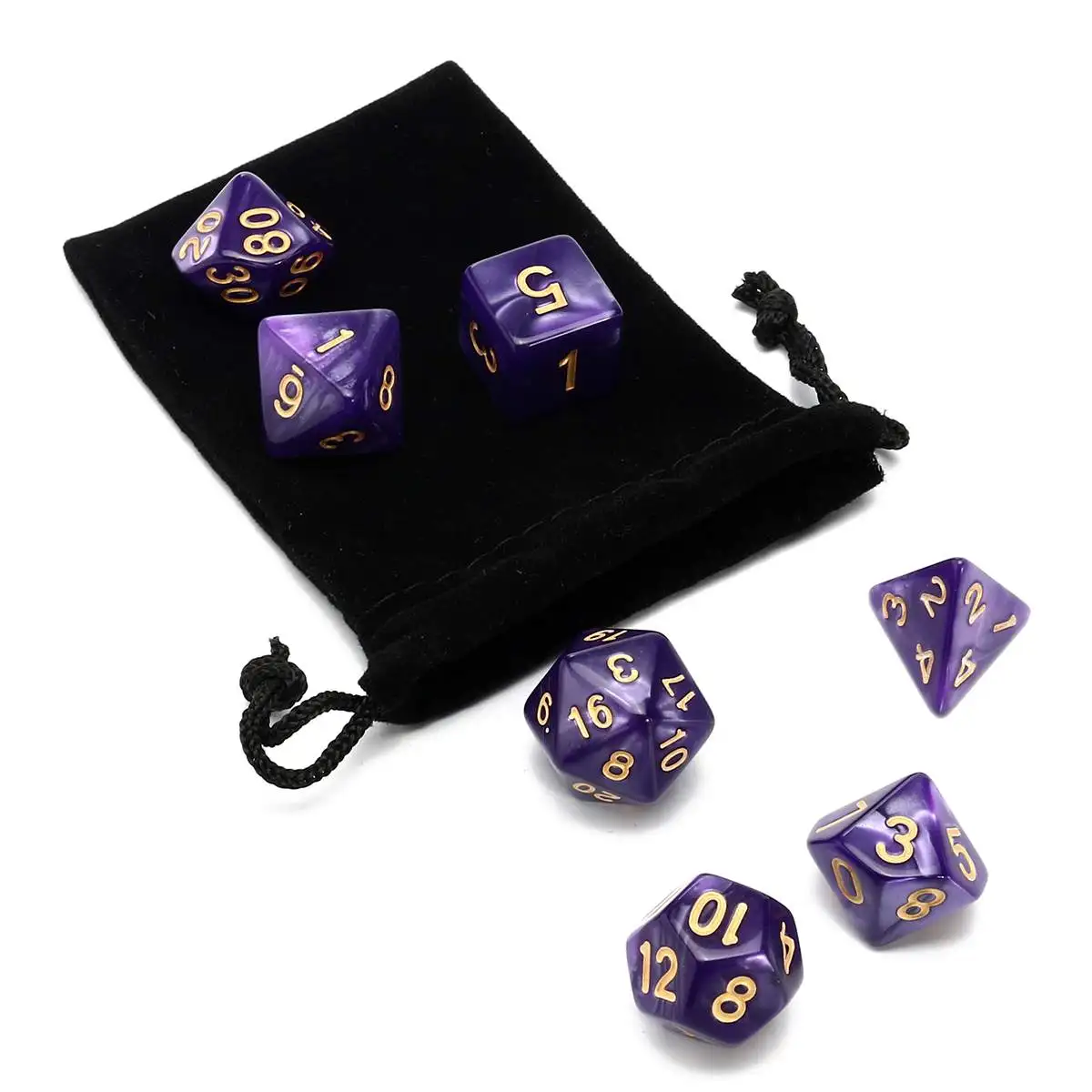 

7pcs/set D4 - D20 Dices Black Pearlescent Polyhedral Dices With Bag Set For RPG Party Bar Poker Interesting Role Playing Games T