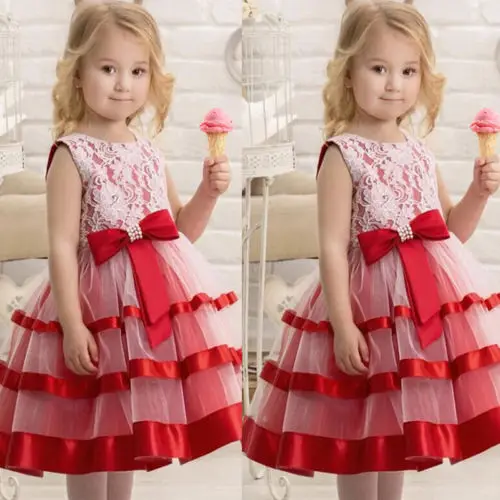 New Princess Kid Baby Flower Girls Party Rose Bowknot Sleeveless Voile Dress Wedding Bridesmaid Dresses 2-8T | Детская одежда и