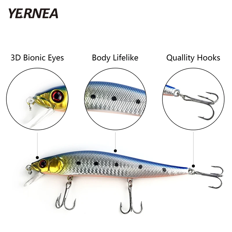 Yernea рыболовные приманки 5 цветов 1 шт 14 см 22 4 г Minnow воблеры 3D глаза искусственная