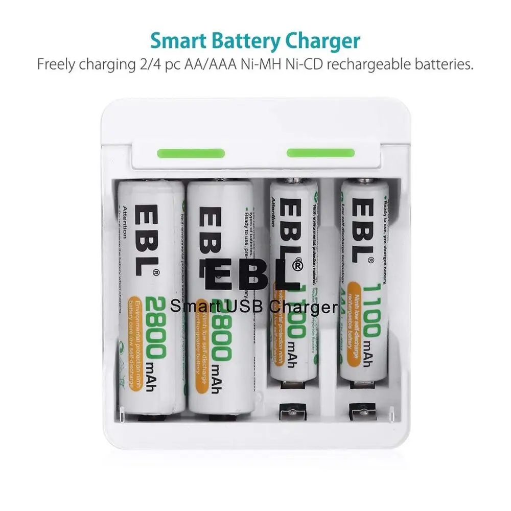 EBL Смарт USB 4 Bay аккумуляторная батарея зарядное устройство для AA AAA Ni MH CD батареи с