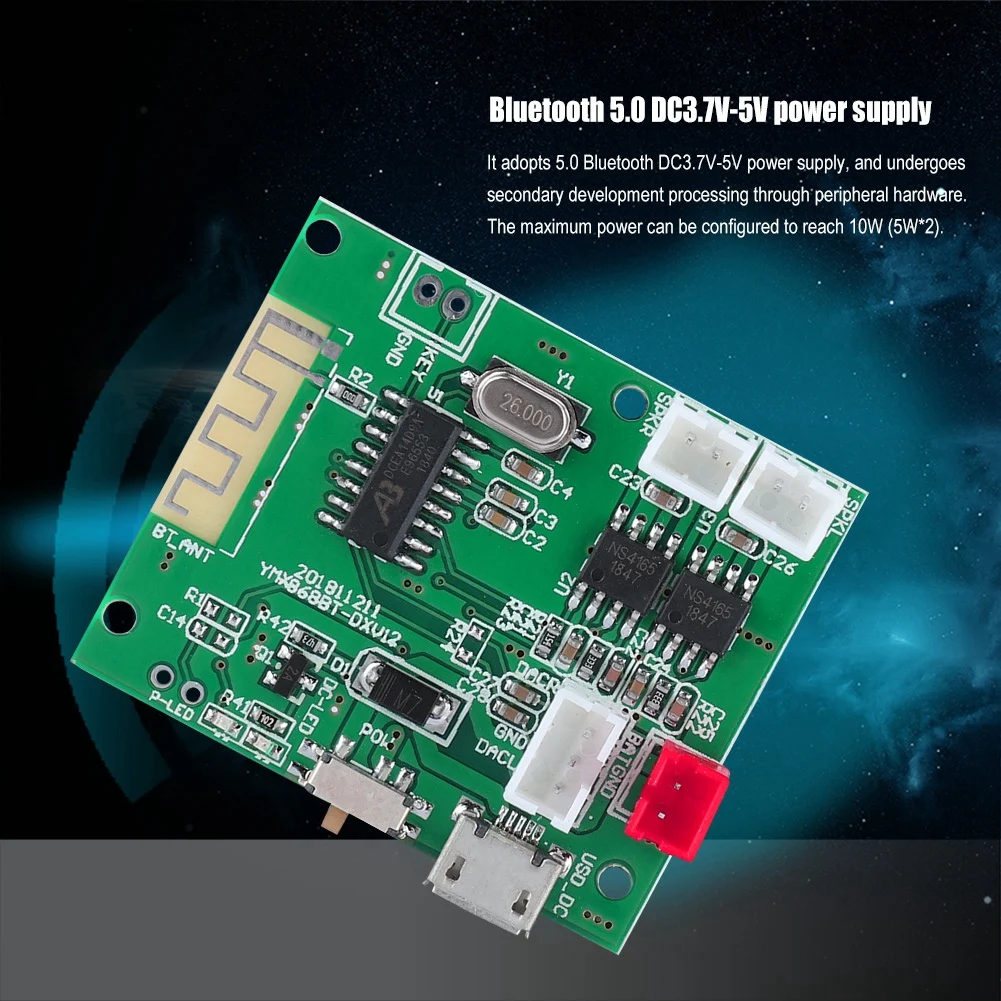 Bluetooth 5,0 2*5 Вт усилитель доска с разъемом подачи внешнего сигнала AUX Входная мощность усилителя 3,7 V-5 V