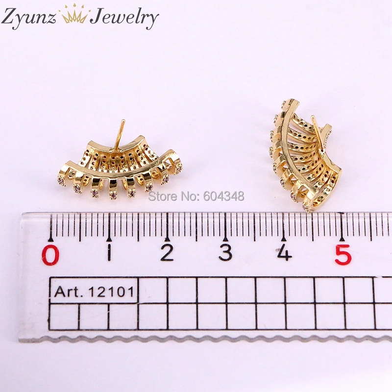 

5Pairs ZYZ338-0843 Fan shape stud earring paved multi color rainbow cz gold fashion gorgeous women lady gift multi earring
