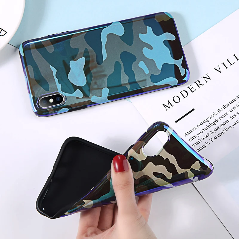 Moskado Blue Ray Phone Case For iPhone 6 6S 7 8 Plus X XR XS Max Green Military Camouflage Glossy Soft IMD Shell |
