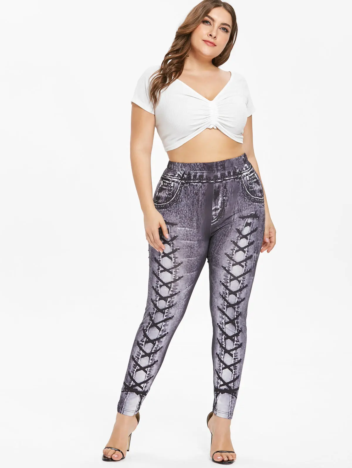 Wipalo New Arrival Leggings Women Plus Size 3D Printed High Elastic Waisted Workout Leggins Skinny Casual Female Pants | Женская одежда