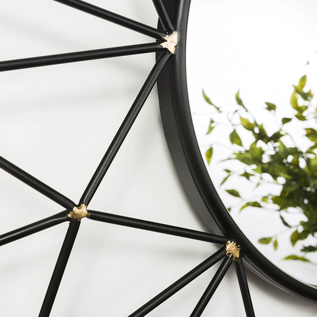 WE Furniture 35" Round Geometric Frame Mirror with Gold Accents |