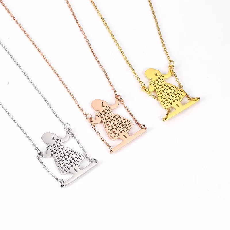 RIR Stainless Steel Cute Little Girl Swinging Necklaces Elegant Temperament Jewellery Necklace Gift For Children | Украшения и