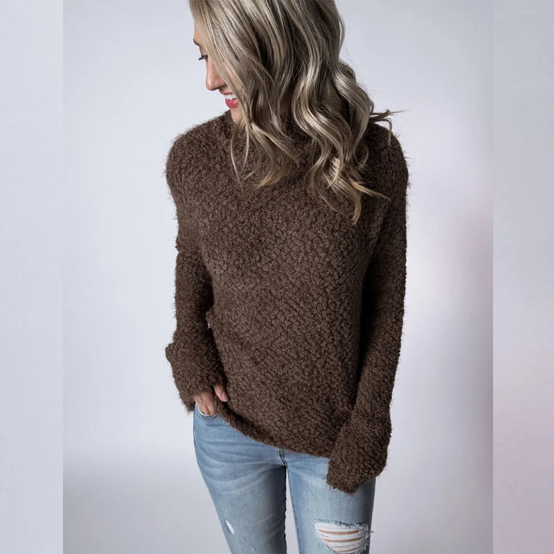 Casual Women Autumn Solid High Collar Long Sleeve Slim Plush Fluffy Sweater Fashion Knitting Party Jumper Pullover 2020 | Женская одежда