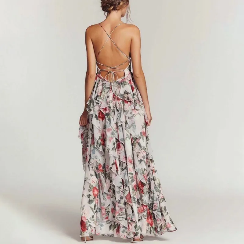 TWOTWINSTYLE Off Shoulder Backless Sexy Women Dress Sleeveless High Waist Bandages Ruffles Maxi Dresses For Female Fashion 2020 | Женская