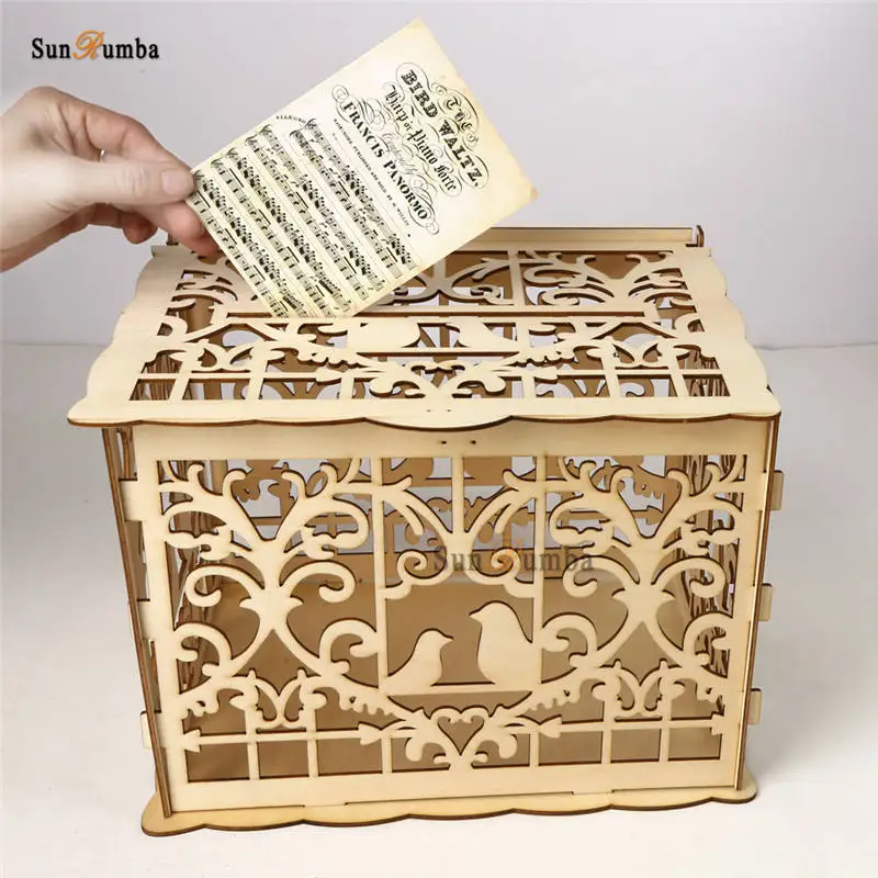 Рустикальная коробка для свадебных карт DIY с замком Подарочная денежная со
