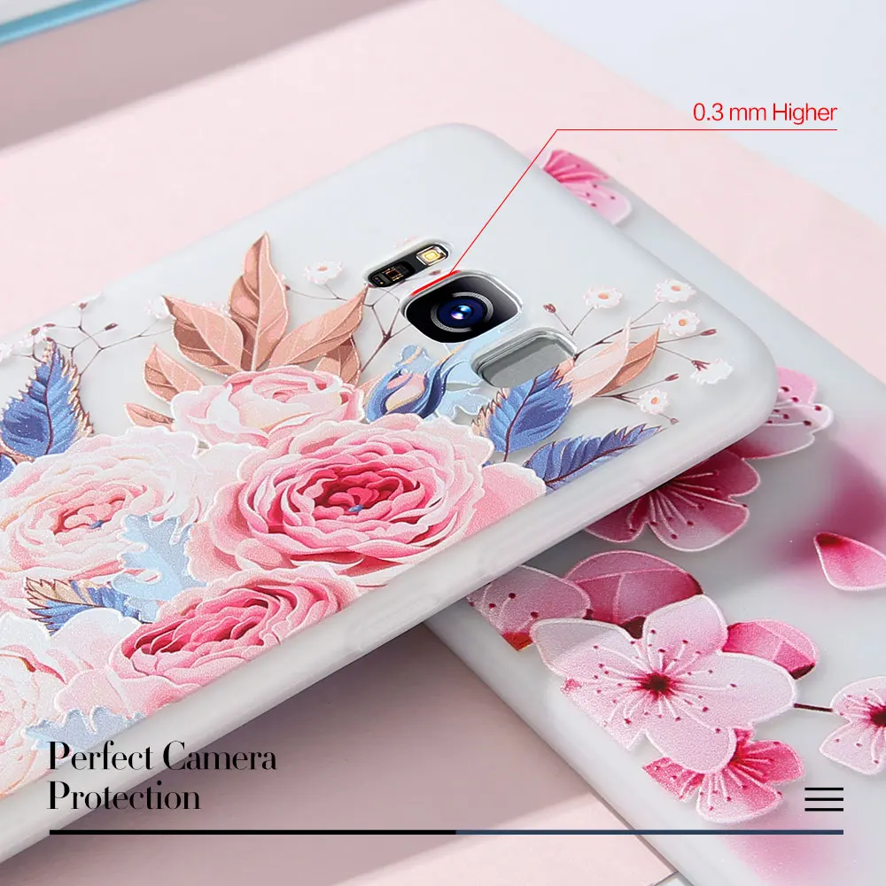 KISSCASE 3D Рельефный цветочный чехол для телефона Samsung S9 силиконовый с цветами Galaxy A5 A7