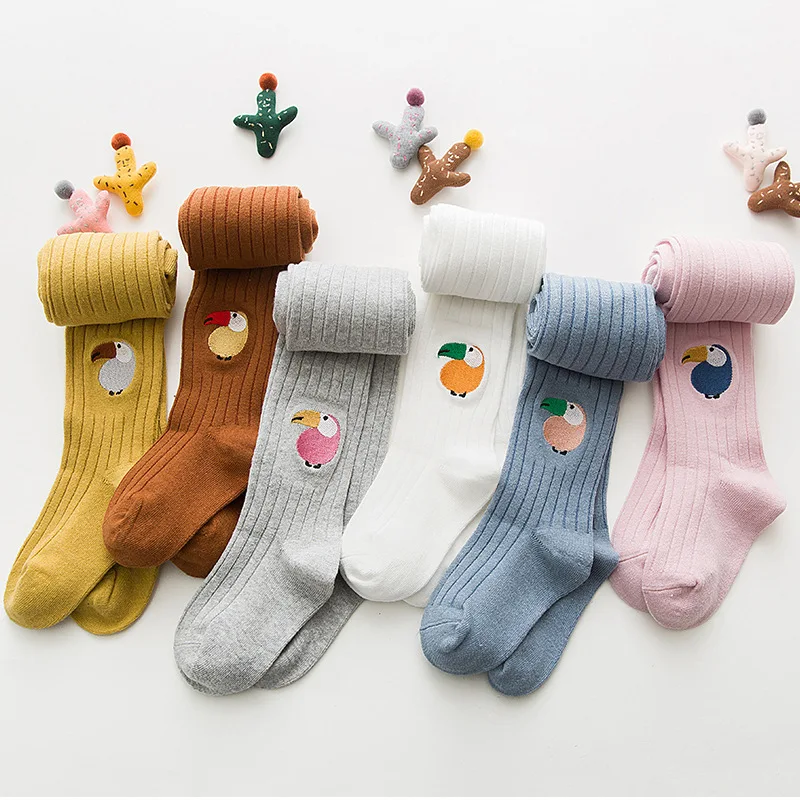 Spring New Kids Cotton Cute Parrot Embroidery Pantyhose Girls Soft Children's Leggings 6 Candy Colors | Мать и ребенок