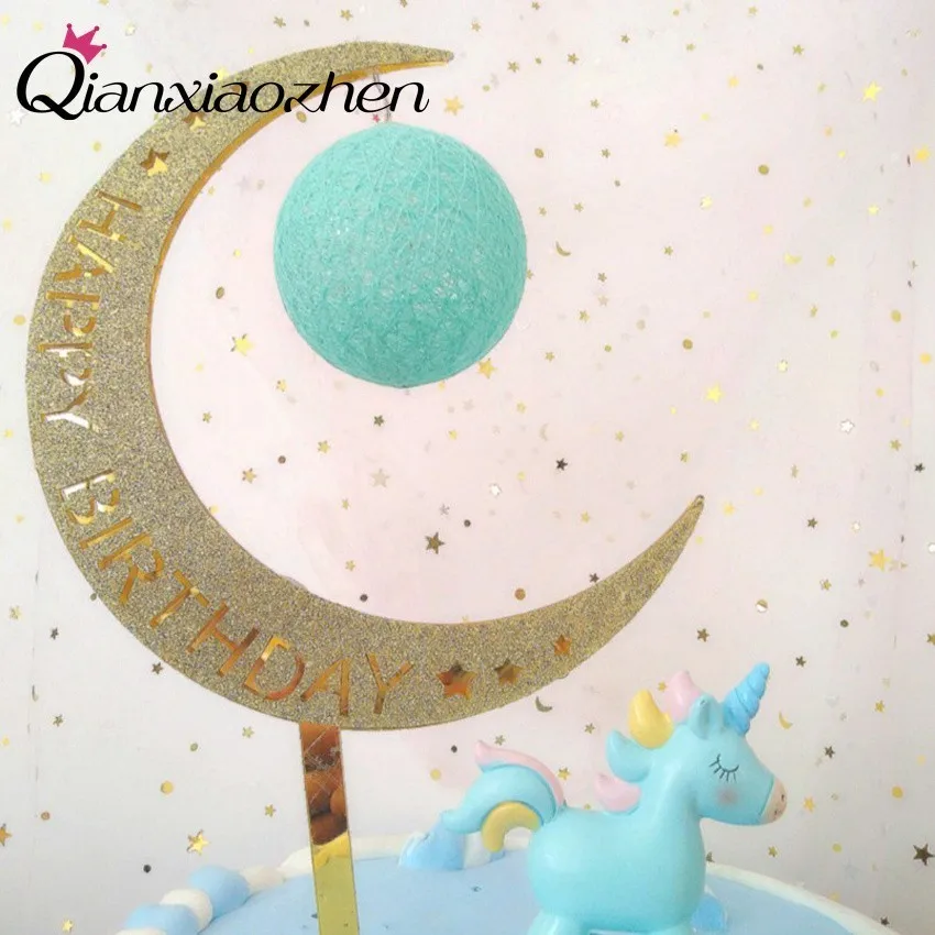 Qianxiaozhen Moon Топпер для торта С Днем Рождения украшения вечеринки дня рождения