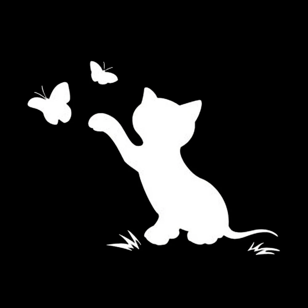 Cute Kitten In Catching Butterfly Car Tattoo Vinyl Sticker Accessories Applique Decorative Pattern Personality | Автомобили и