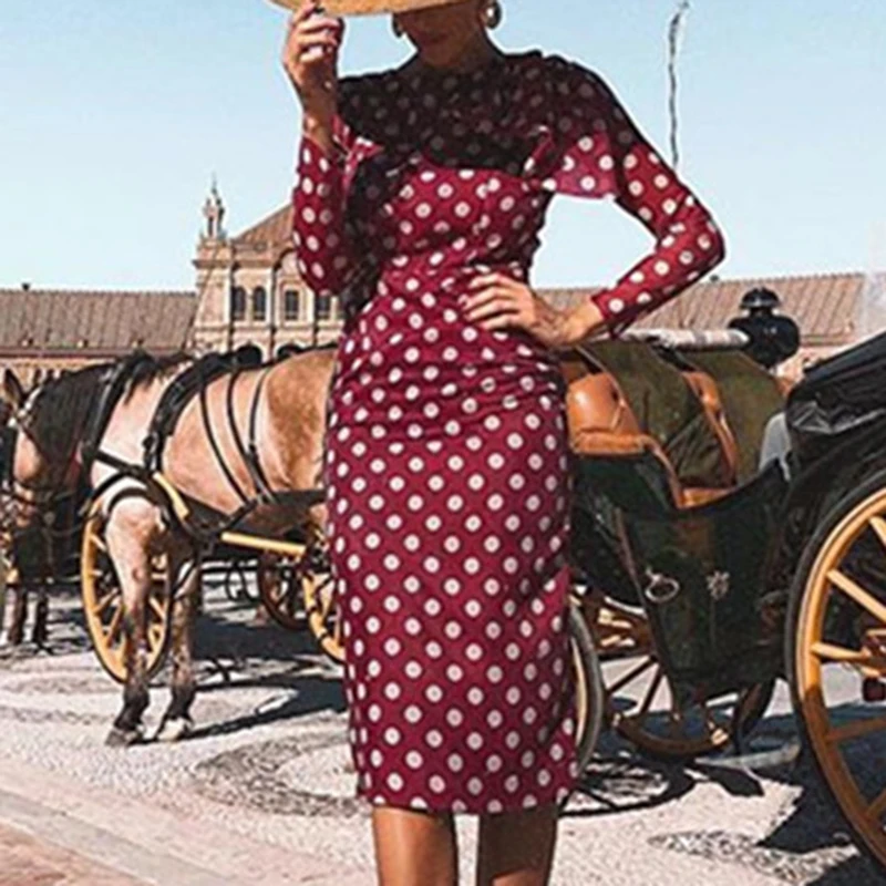 Женское платье с длинными рукавами плиссированное Повседневное миди принтом в