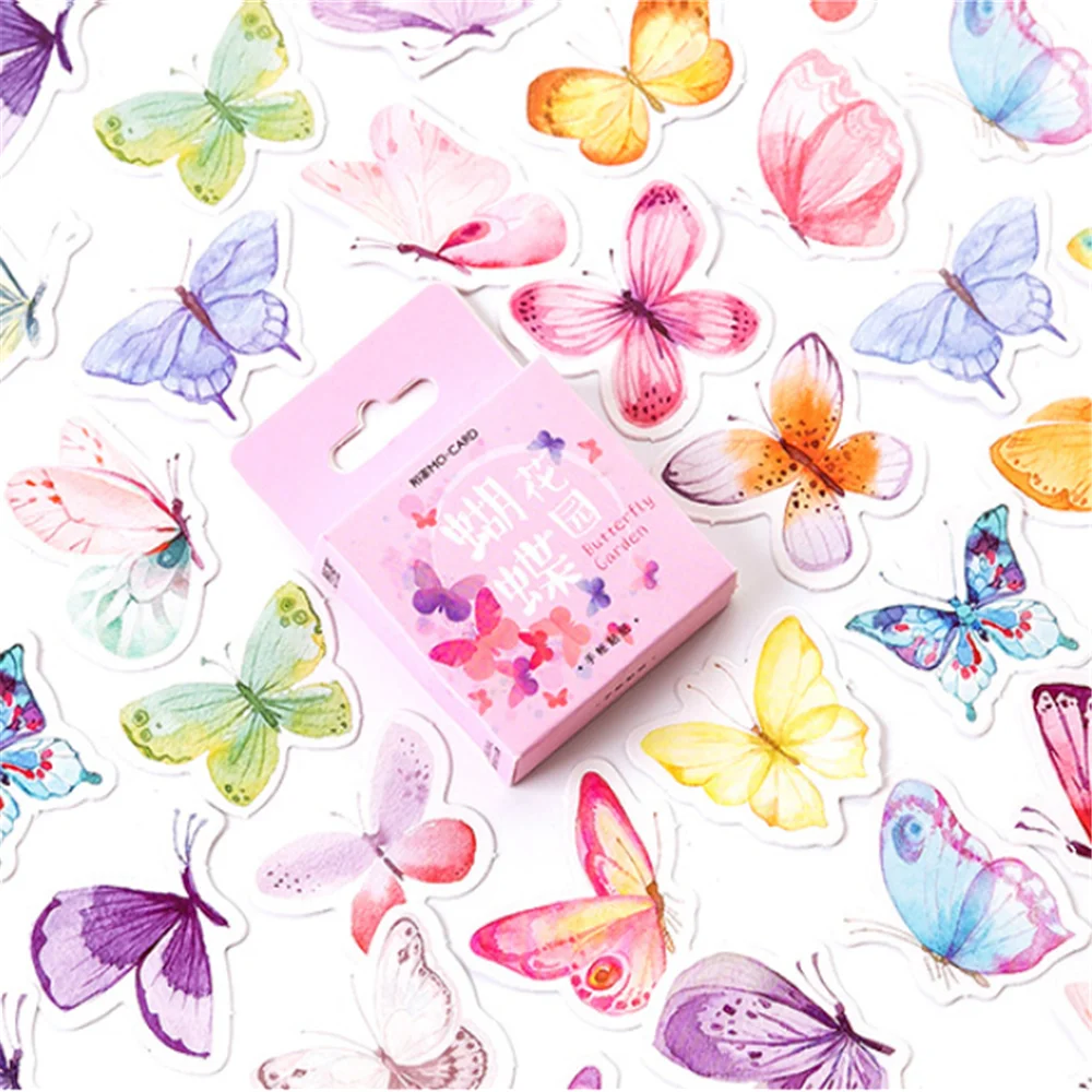 46Pcs Cute Butterfly Stickers Kawaii Stationery Lovely Adhesive Sticker DIY Scrapbooking Diary Notebook Deco for Kids | Канцтовары для