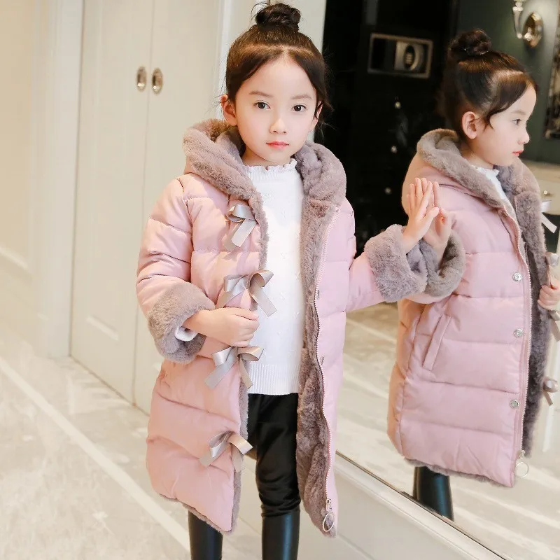 Fleece Winter Park Teenage Coats For Girls 2018 Bow Thick Overalls Casual Children's Jackets Girl Clothing 14 6 8 12 4 Years | Детская