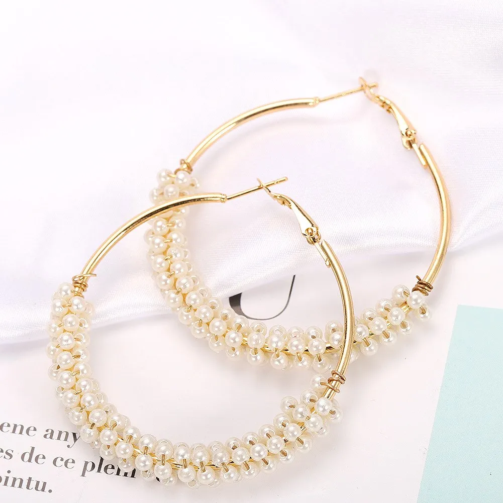 1 пара элегантные белые жемчужные серьги кольца женские большие круглые Модные