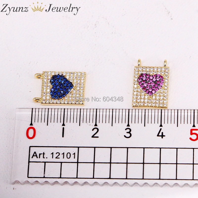 

10 Strands ZYZ330-3341 Heart in Rectangle pendant necklace Slim chain necklace micro pave CZ Pendant necklace jewelry gift