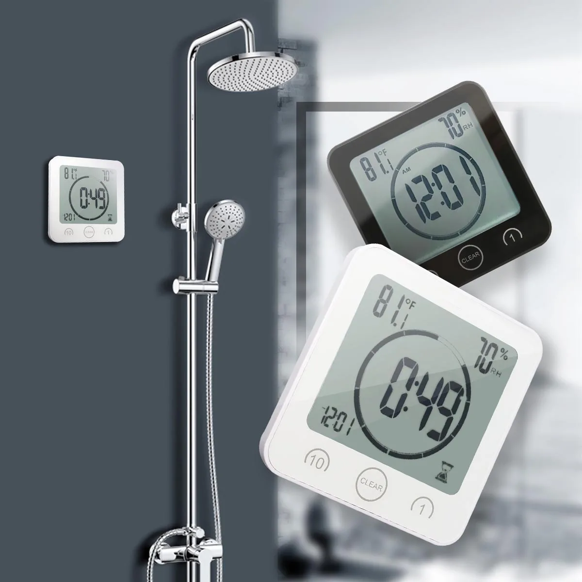 LCD Digital Wall Clocks Waterproof Shower Bathroom Suction Clock Timer Countdown Alarm Time Temperature Humidity Meter | Дом и сад