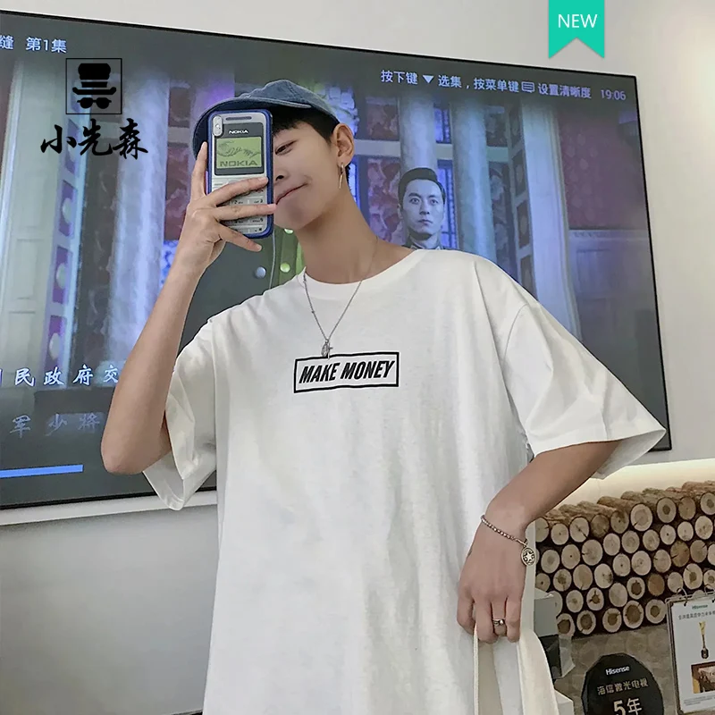 Alphabet Printed Short-sleeved Summer Korean Wind-neck Five-Sleeve T-shirt Bottom elf on the shelf clothes | Мужская одежда