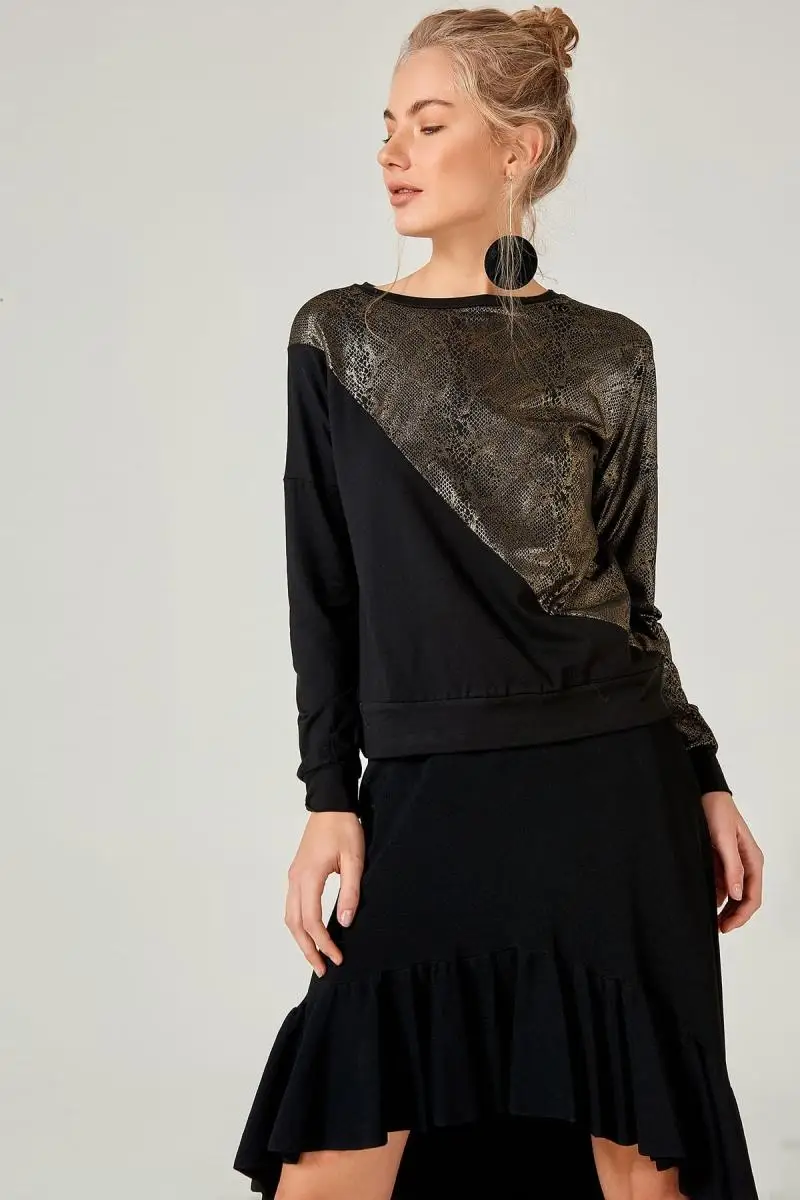 Бутик Женская Черная Dore Snakeskin Garnili блузка 1051 K |