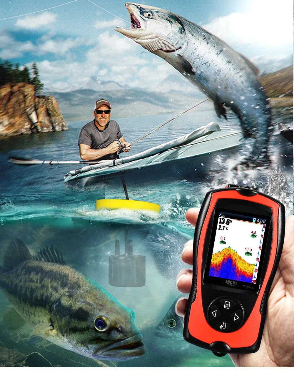 LUCKY FF1108-1CT Portable Cable 328 Feet Depth Capability Russian Language Fish Finder |