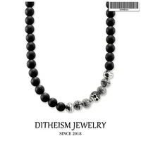 strand necklace obsidian beads skull cross 2018 new fashion 925 sterling silver jewelry punk gift for men women boy girls