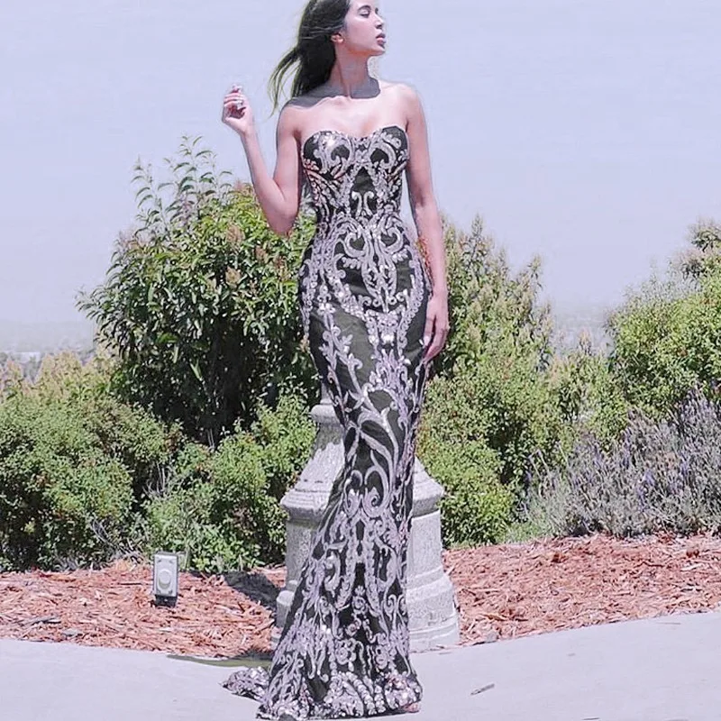 DRESSMECB элегантное вечернее платье без бретелек с открытой спиной бодикон Макси