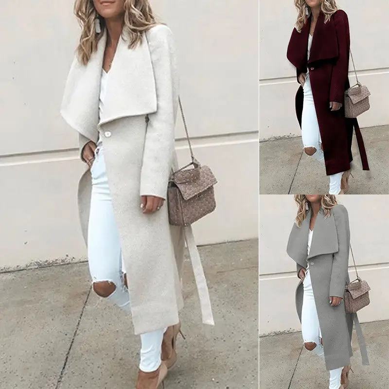 Women Lapel long sleeve Coat Winter Warm Cardigan Trench Parka Jacket Sweater | Женская одежда