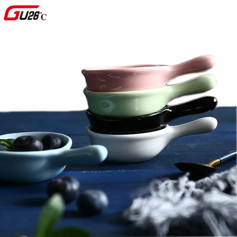 

1pc Japanese-style Glazed Tableware Ceramic Handle Dish Kitchen Multi-purpose Snack Sauce Dish Western Vinegar Dish