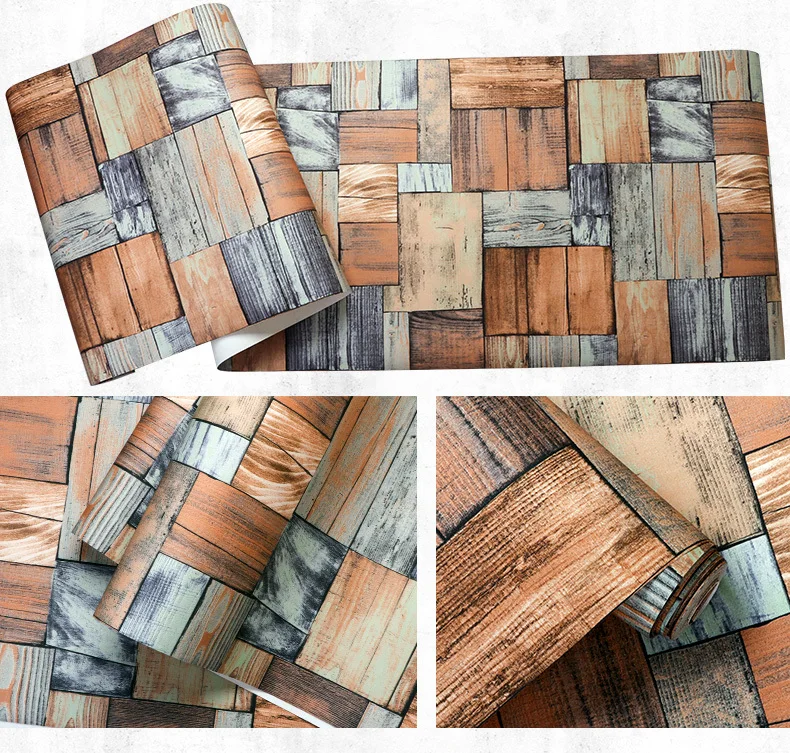 

Grain Colorful Wood Vintage Wallpaper Personality Non-woven Retro Wood Wallpaper Living Room Clothing Restaurant Wallpaper Roll