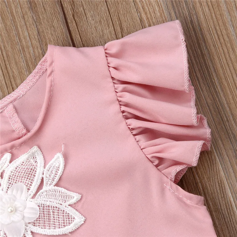 Pudcoco/боди с оборками и кружевной аппликацией для новорожденных девочек Розовая