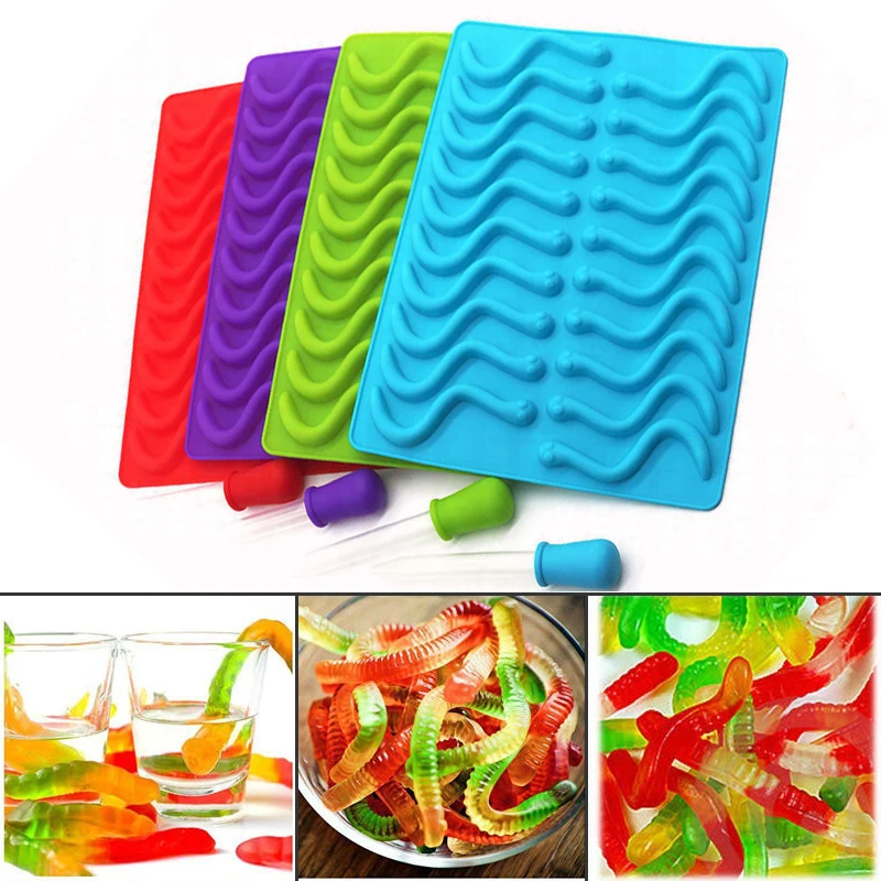 JX-LCLYL Silicone Bar Ice Tray Jelly Mold Worms Snake Chocolate Candy Gummy Maker | Дом и сад