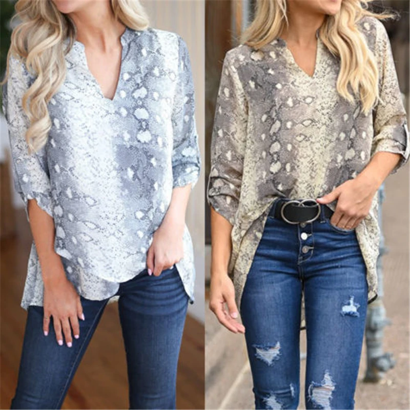 

2019 Spring New Womens Long Sleeve Leopard Tops Ladies Loose Jumper Blouse Plus Size