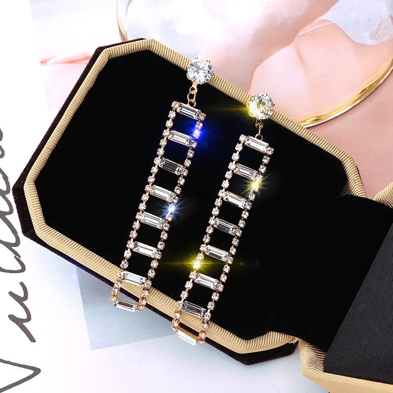FYUAN блестящие стразы висячие серьги для женщин 2019 Bijoux длинные золотые серебряные